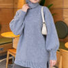 Side Slit Soft Long Knit Tunic Blue