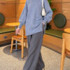 Side Slit Soft Long Knit Tunic Blue - Imagen 2