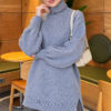 Side Slit Soft Long Knit Tunic Blue - Imagen 3