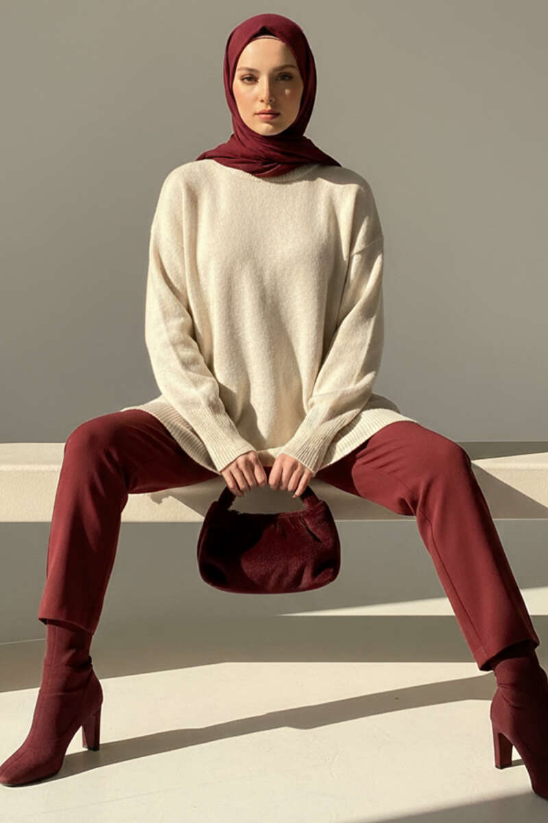 Side Slit Soft Long Knit Tunic Stone - Image 2
