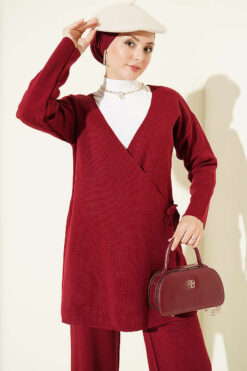 Alternative view of Side-tie Knit Two-Piece Set Burgundy