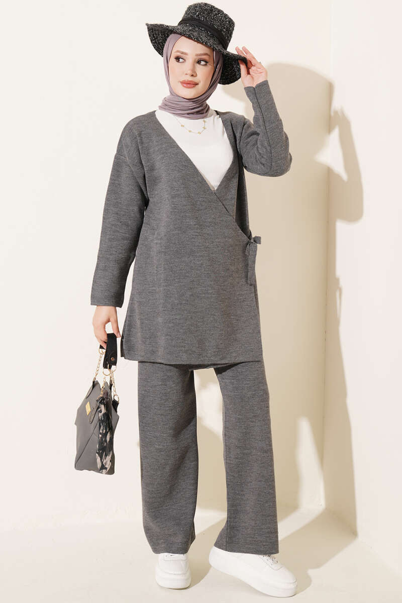 Side-tie Knit Two-Piece Set Smoke