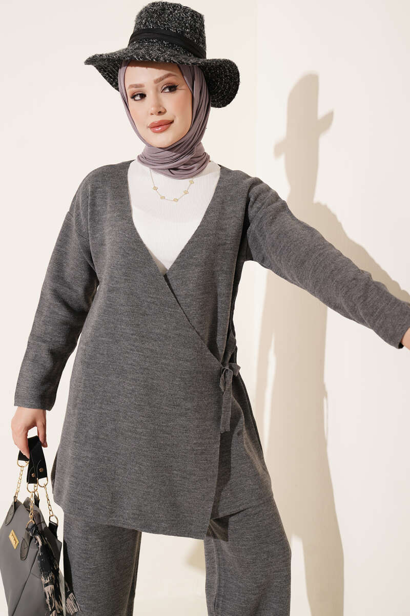 Side-tie Knit Two-Piece Set Smoke - الصورة 2