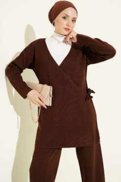 Alternative view of Side-tie Knit Two-Piece Set Brown