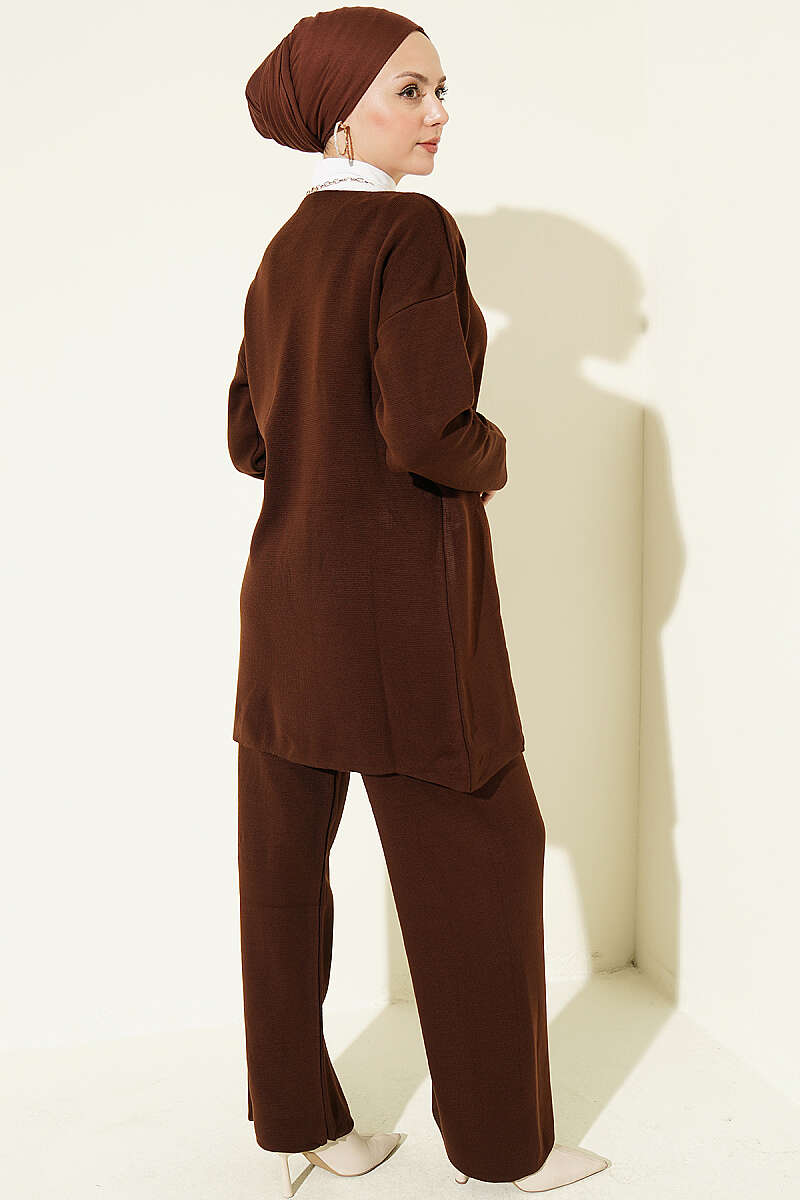 Side-tie Knit Two-Piece Set Brown - الصورة 3
