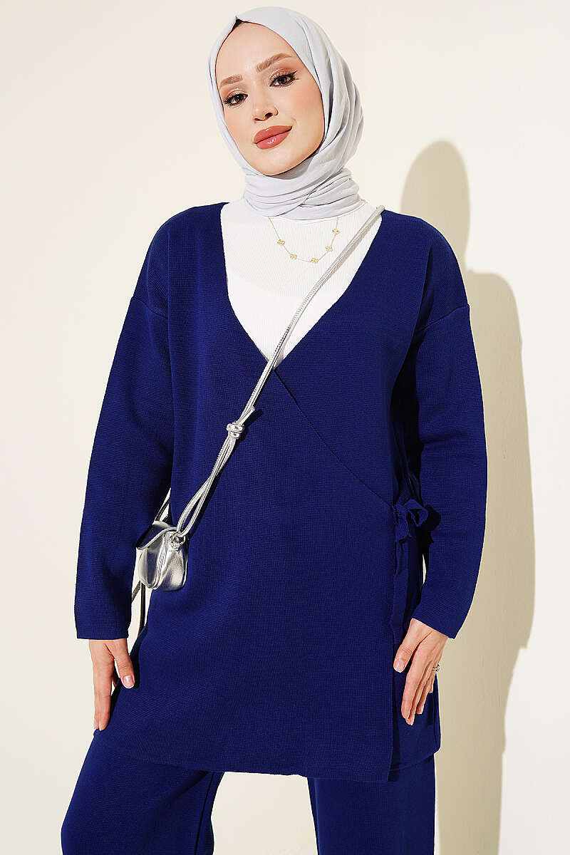 Side-tie Knit Two-Piece Set Navy Blue - الصورة 2