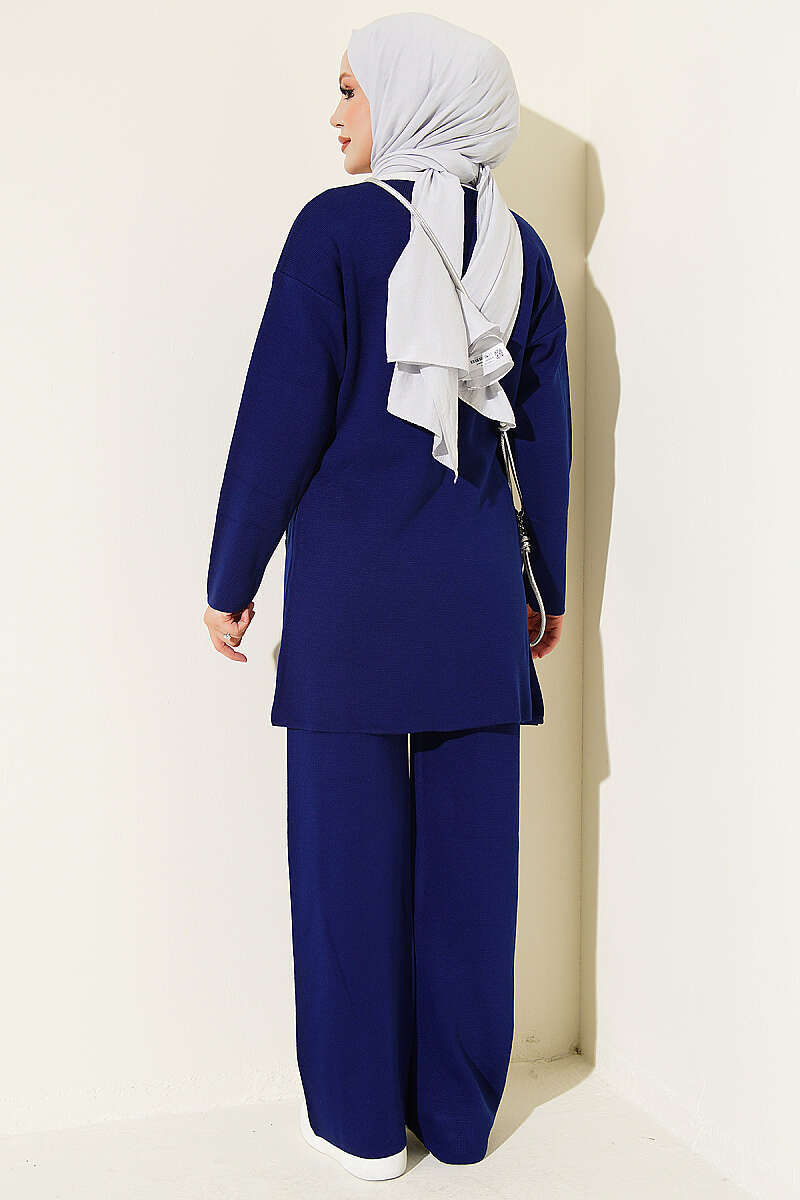 Side-tie Knit Two-Piece Set Navy Blue - الصورة 3