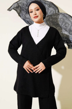 Alternative view of Side-tie Knit Two-Piece Set Black