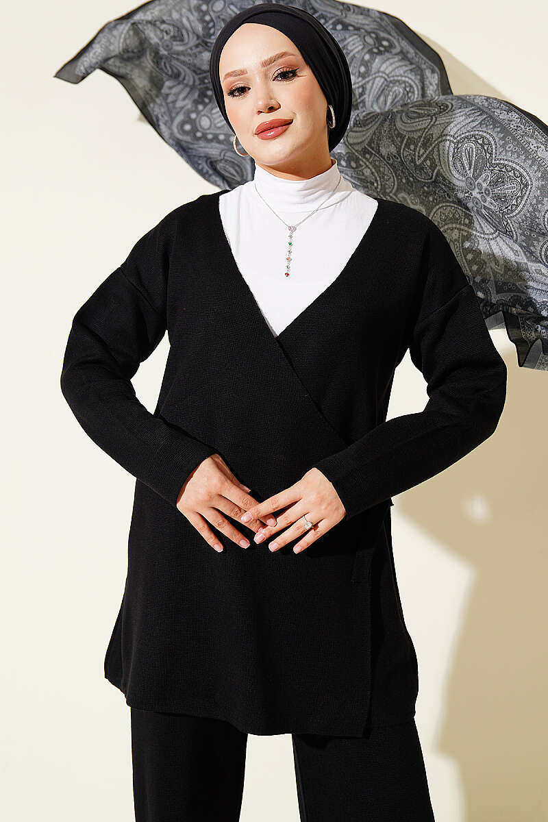 Side-tie Knit Two-Piece Set Black - الصورة 2