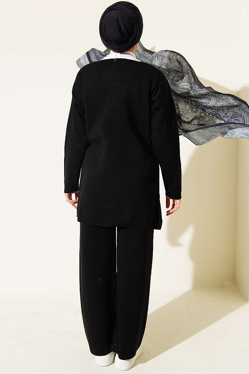 Side-tie Knit Two-Piece Set Black - الصورة 3