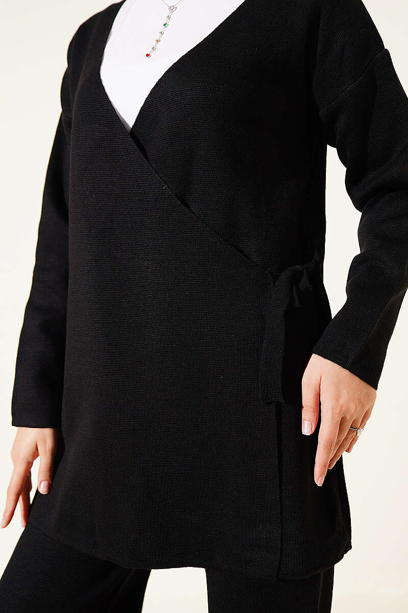 Side-tie Knit Two-Piece Set Black - الصورة 4