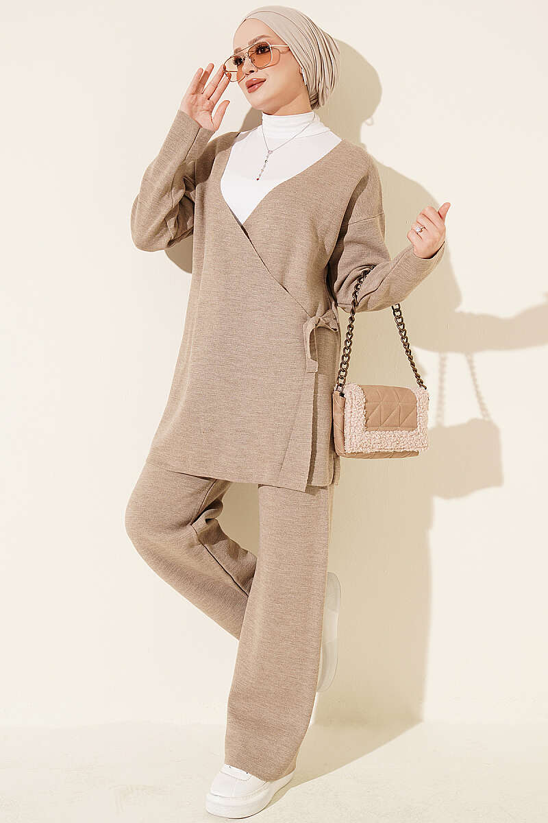 Side-tie Knit Two-Piece Set Mink