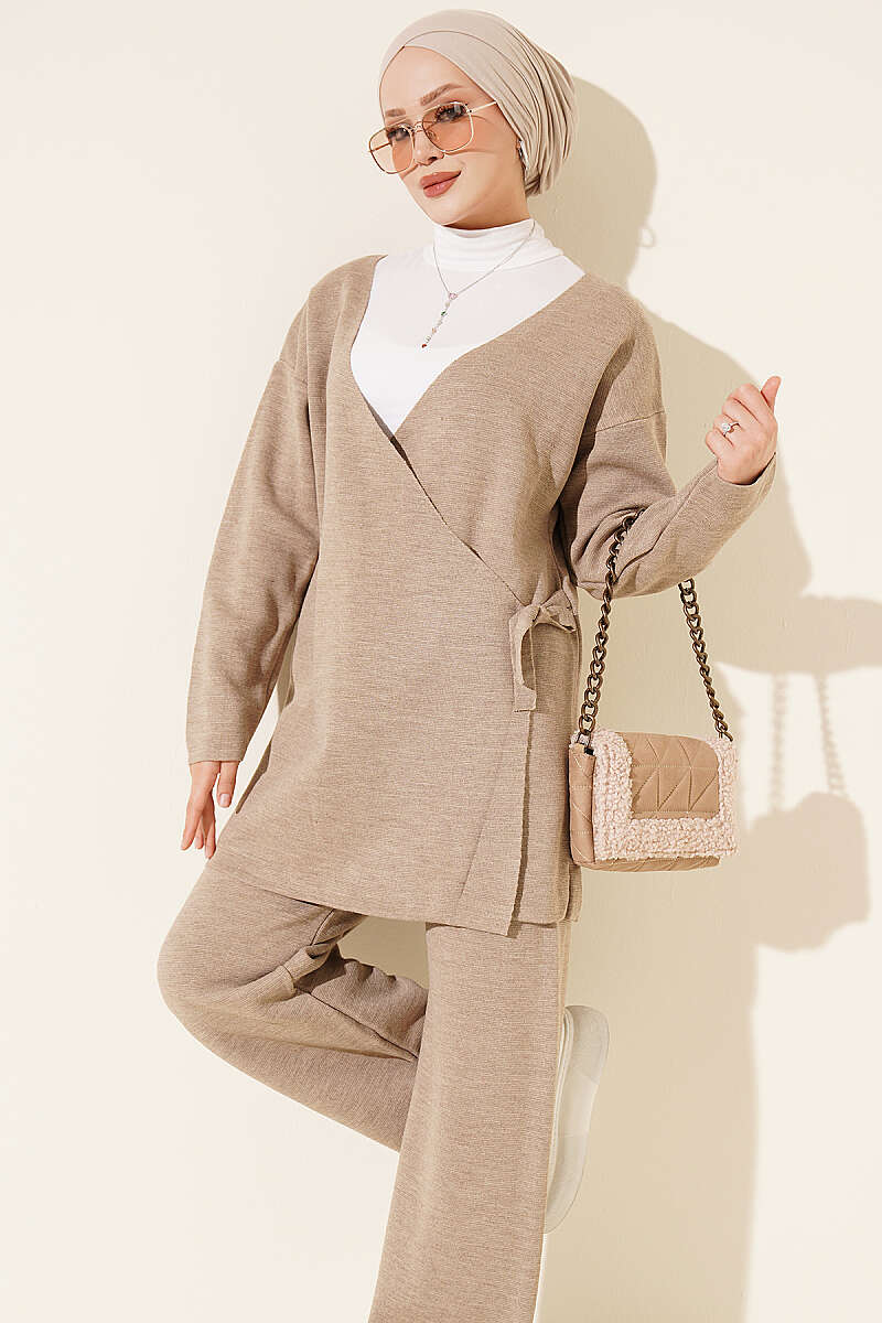 Side-tie Knit Two-Piece Set Mink - الصورة 2