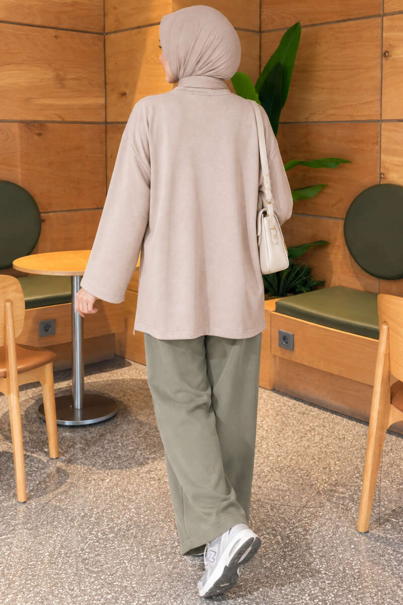Side-Tie Detail French Terry Tunic Beige - الصورة 4