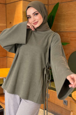 Side-Tie Detail French Terry Tunic Khaki