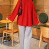 Side-Tie Detail French Terry Tunic Red - الصورة 4