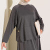 Button-Details Hem French Terry Two-Piece Set Smoke – Bild 2