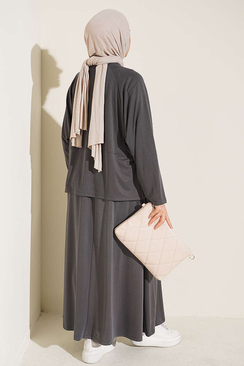 Button-Details Hem French Terry Two-Piece Set Smoke – Bild 3