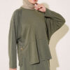 Button-Details Hem French Terry Two-Piece Set Khaki – Bild 2
