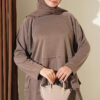 Button-Details Hem French Terry Two-Piece Set Mink - الصورة 2