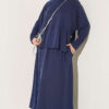 Button-Details Hem French Terry Two-Piece Set Navy Blue