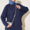 Button-Details Hem French Terry Two-Piece Set Navy Blue - الصورة 2