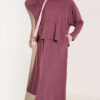 Button-Details Hem French Terry Two-Piece Set Plum