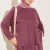 Button-Details Hem French Terry Two-Piece Set Plum - الصورة 2