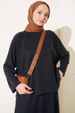 Alternative view of Button-Details Hem French Terry Two-Piece Set Black