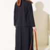 Button-Details Hem French Terry Two-Piece Set Black - الصورة 3