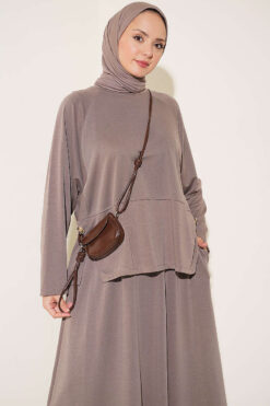 Alternative view of Button-Details Hem French Terry Two-Piece Set Mink