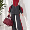 Striped Side Detail Embroidered Two-Piece Set Smoke