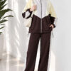 Striped Side Detail Embroidered Two-Piece Set Brown - الصورة 2