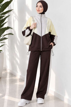 Alternative view of Striped Side Detail Embroidered Two-Piece Set Brown