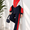 Striped Side Detail Embroidered Two-Piece Set Navy Blue