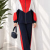 Striped Side Detail Embroidered Two-Piece Set Navy Blue – Image 2