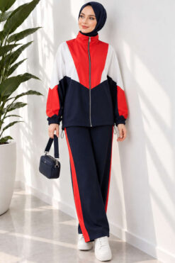 Alternative view of Striped Side Detail Embroidered Two-Piece Set Navy Blue