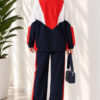 Striped Side Detail Embroidered Two-Piece Set Navy Blue – Image 4