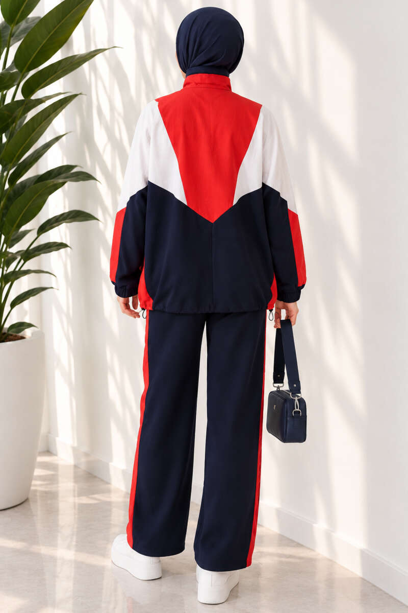 Striped Side Detail Embroidered Two-Piece Set Navy Blue – Image 4