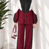 Striped Side Detail Embroidered Two-Piece Set Plum - Afbeelding 3
