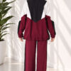 Striped Side Detail Embroidered Two-Piece Set Plum - Afbeelding 4