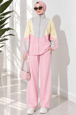 Alternative view of Striped Side Detail Embroidered Two-Piece Set Pink