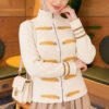 Leaf-Embroidered Button-Detail Knit Cardigan Beige