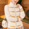 Leaf-Embroidered Button-Detail Knit Cardigan Beige – Bild 4
