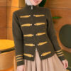Leaf-Embroidered Button-Detail Knit Cardigan Khaki
