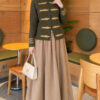 Leaf-Embroidered Button-Detail Knit Cardigan Khaki – Image 2