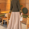 Leaf-Embroidered Button-Detail Knit Cardigan Khaki – Image 3