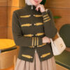 Leaf-Embroidered Button-Detail Knit Cardigan Khaki – Image 4