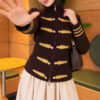 Leaf-Embroidered Button-Detail Knit Cardigan Brown