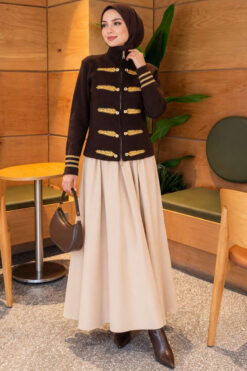 Alternative view of Leaf-Embroidered Button-Detail Knit Cardigan Brown